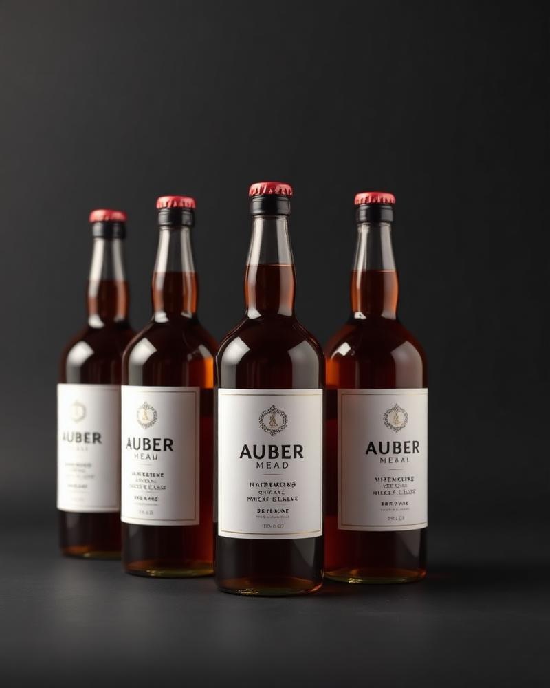 Row of amber mead bottles